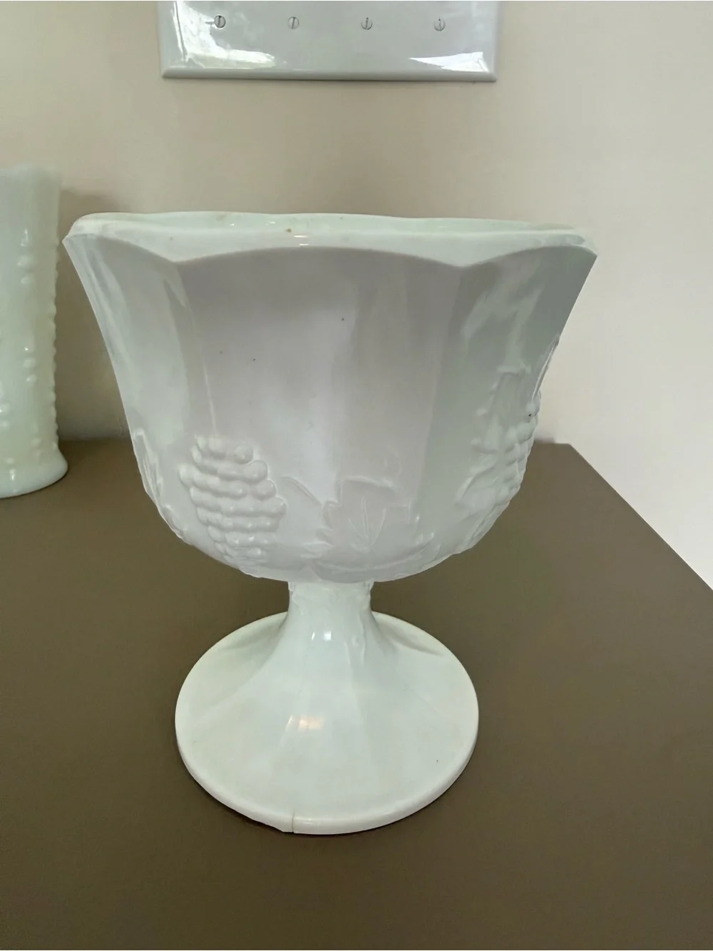 White Ceramic Pedestal Compote Bowl - Home Accents milk glass